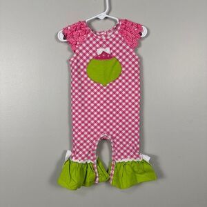 RicRac and Ruffles Girls 12 Months Chirstmas Romper Pink Holidays